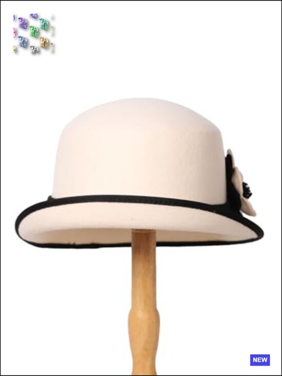 Wool Felt Cloche Hat with Floral Decoration Adjustable Fit Formal Church Tea